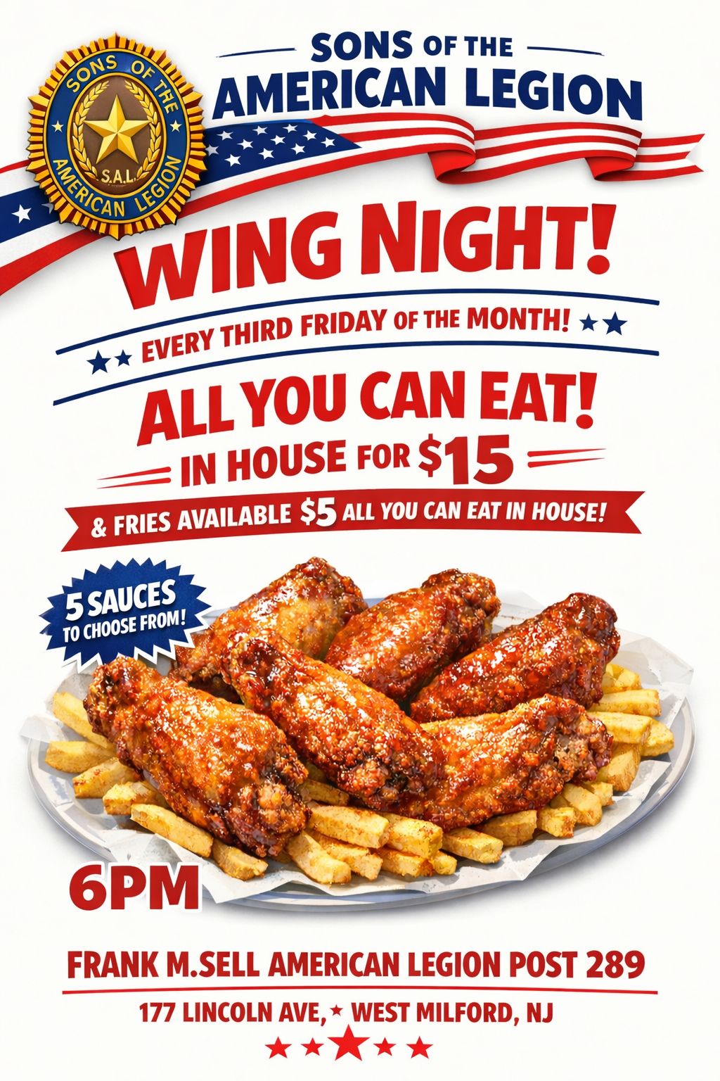 Wing Night Sons Of The American Legion Post 289