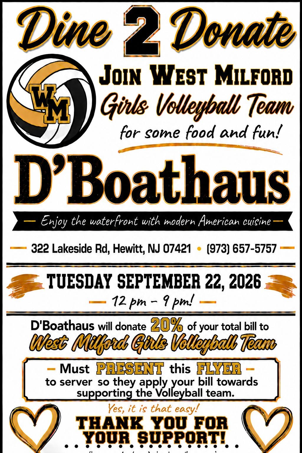 Dine to Donate for West Milford Girls Volleyball
